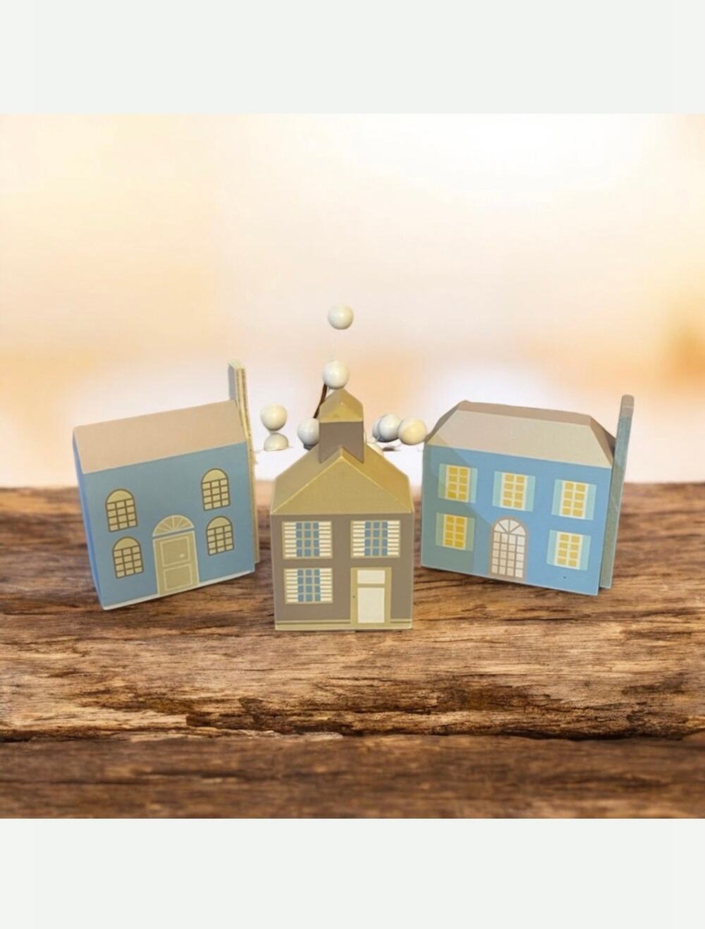 Set of 3 Little wooden houses, wooden blocks